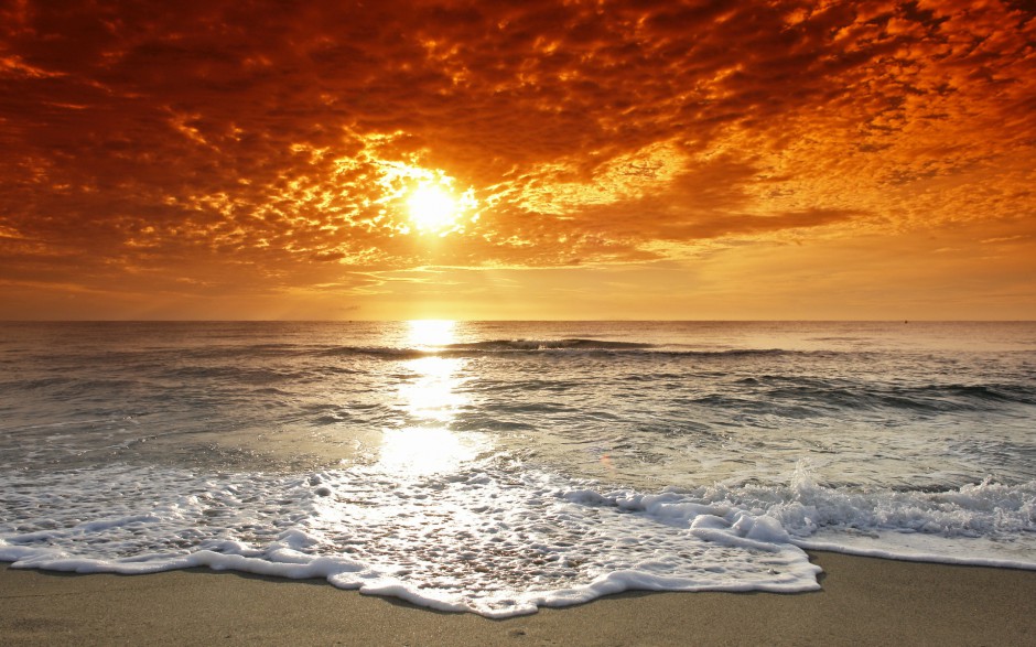 夕阳下的大海风景图片高清壁纸