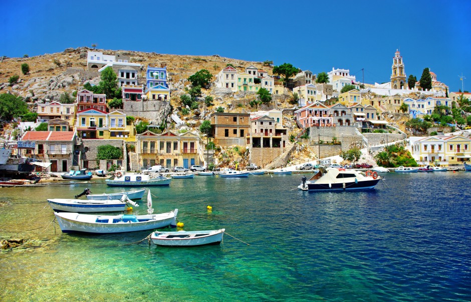 希腊爱琴海圣托里尼岛风景旖旎