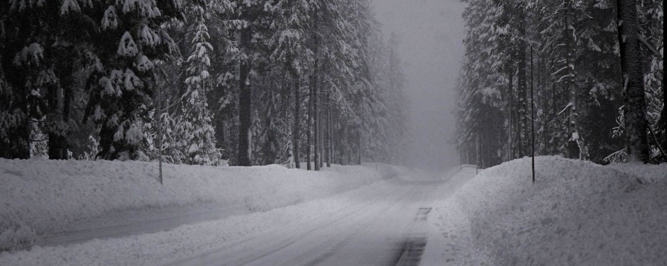 乡村林间冰雪覆盖的道路唯美图片