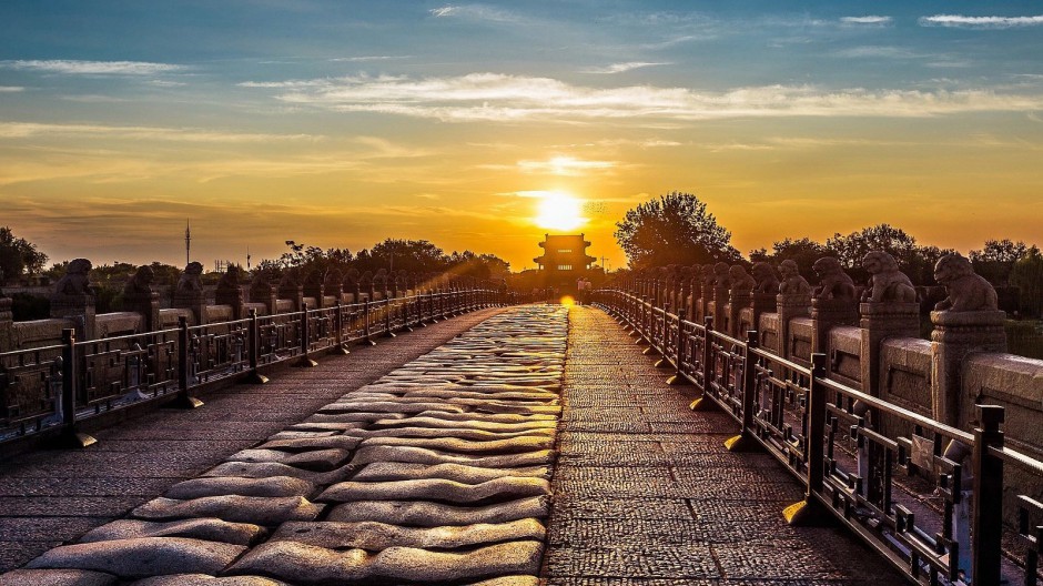 北京卢沟桥日出美景图片唯美壮观