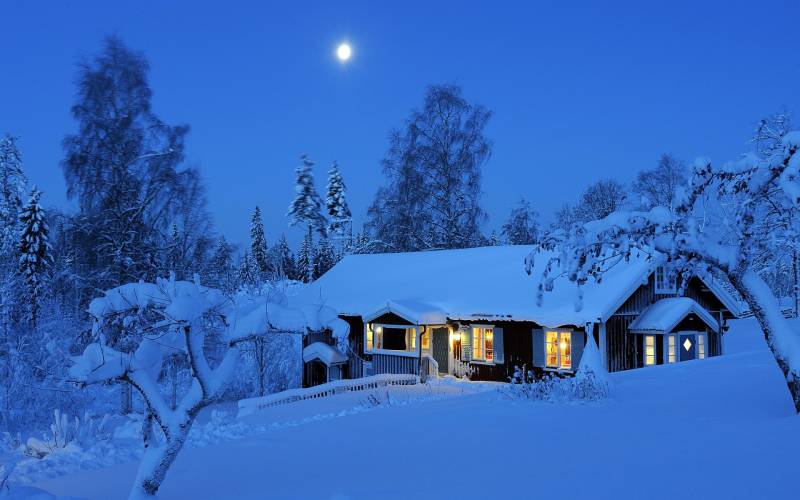 雪中城市夜景高清风景壁纸