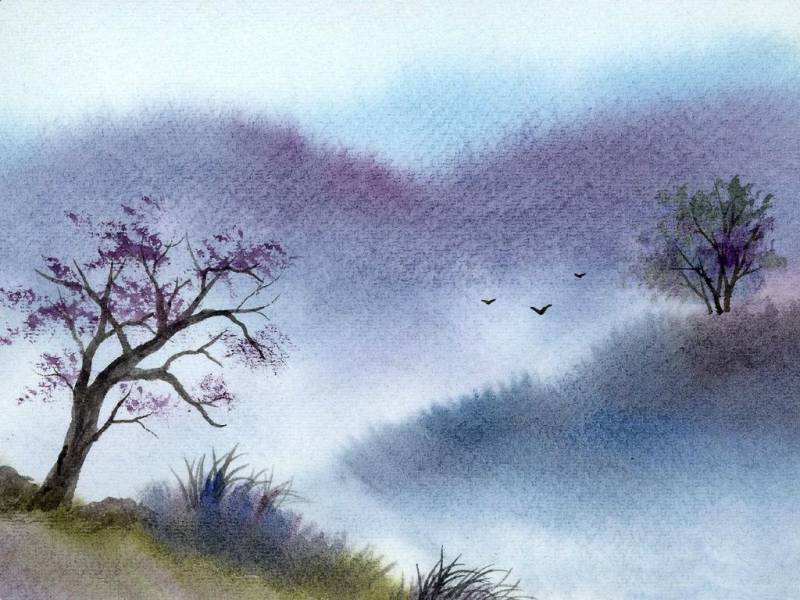 小清新湖畔精美画作风景图片
