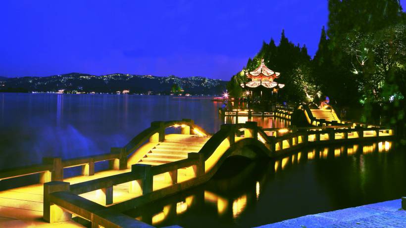 浙江杭州西湖夜景高清图片