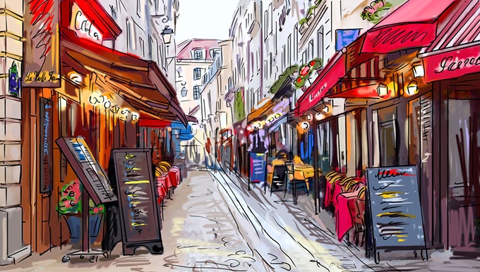 法国巴黎街景高清手绘图片