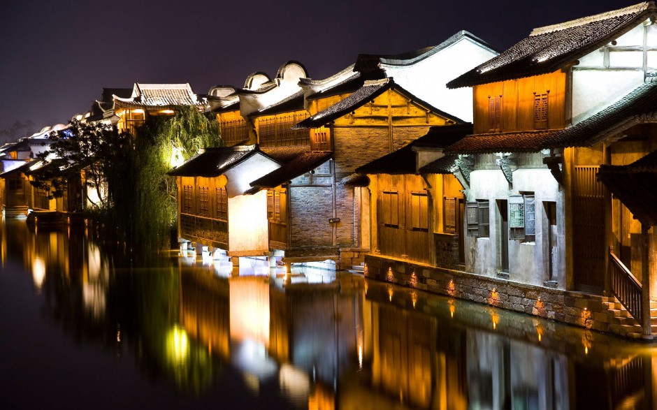 江南乌镇水乡夜景图片风光旖旎