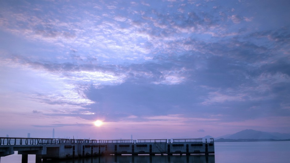 深圳湾海滩夕阳风景高清图片