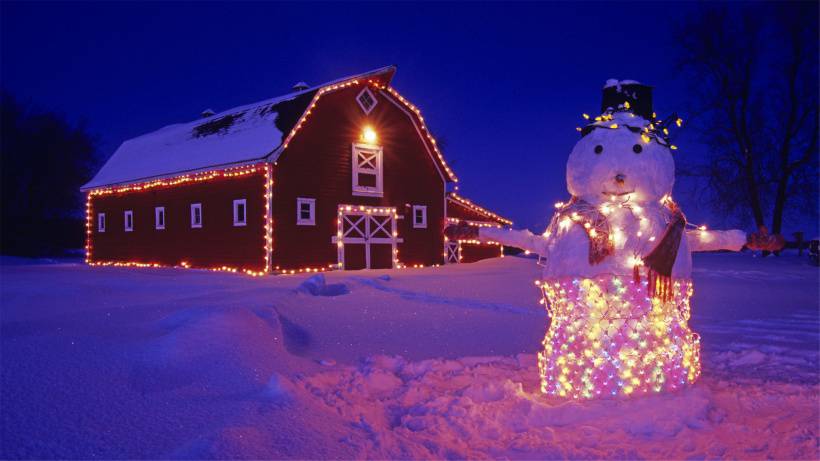 唯美高清冬季可爱雪人风景图片