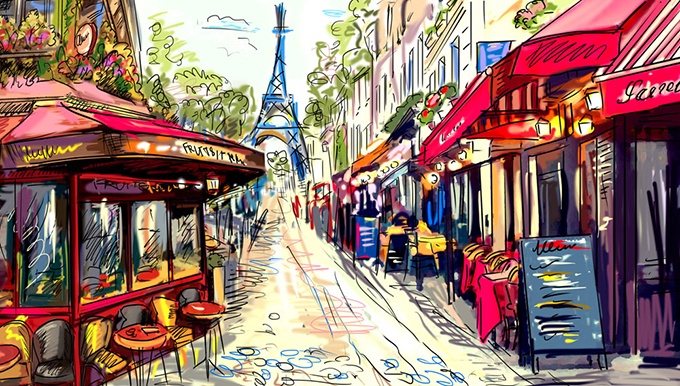 法国巴黎埃菲尔铁塔高清手绘图片