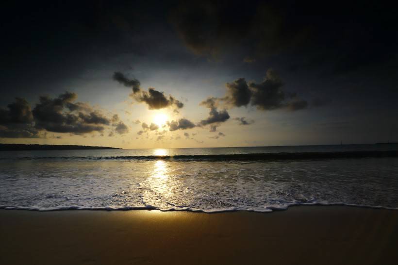 夕阳下的海边日落风景图片