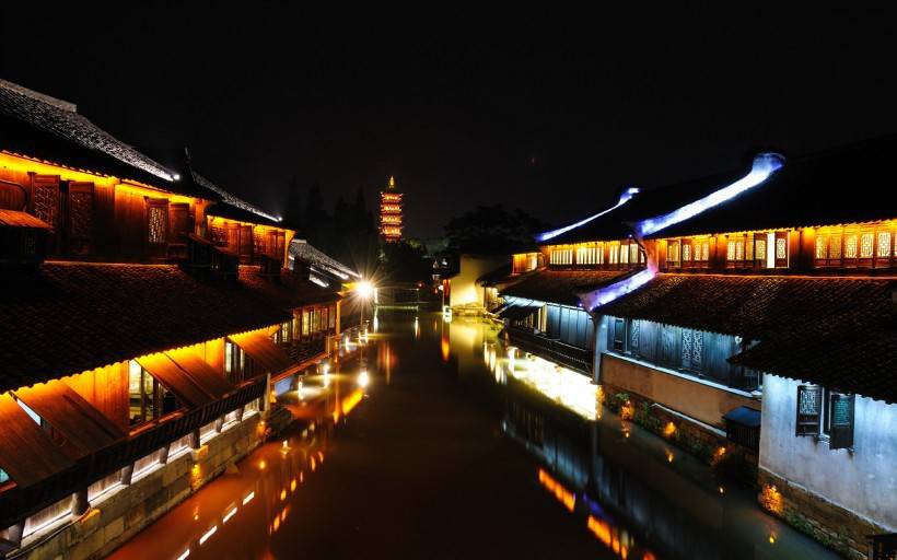 浙江乌镇美丽迷人夜景图片