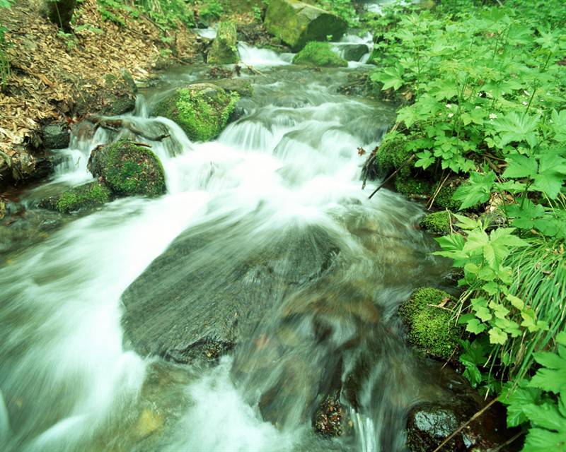 青山绿水山间奔流的溪流瀑布