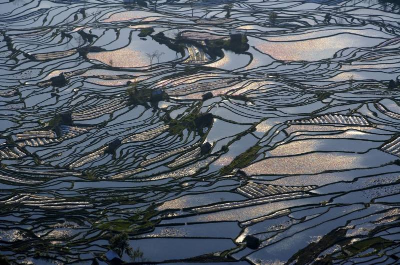 大山里层层叠叠的梯田图片