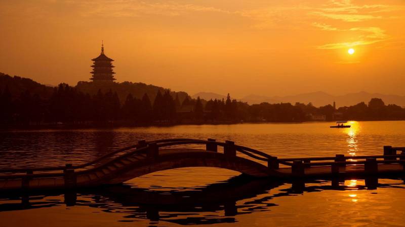 杭州西湖浪漫夕阳美景高清壁纸