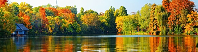 秋天森林湖泊旖旎风景图片