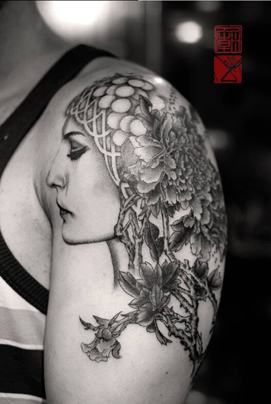 黑白水彩墨画经典个性纹身