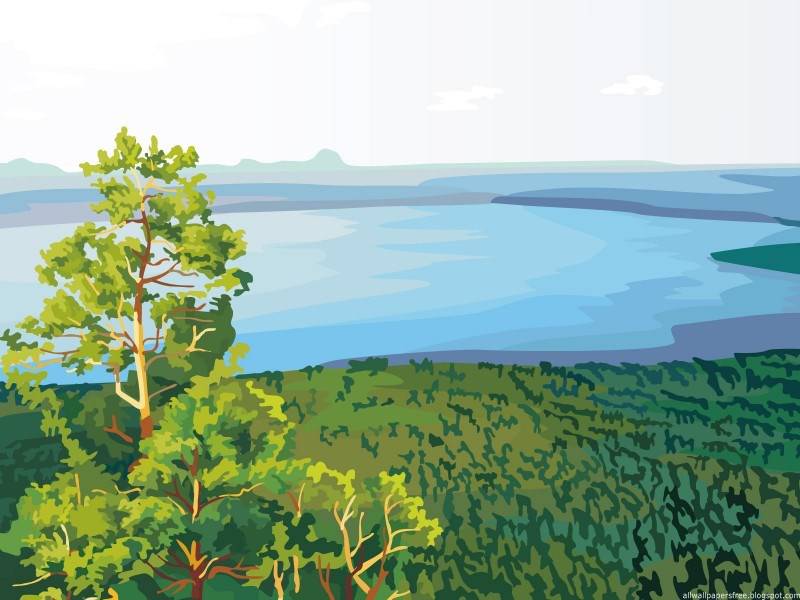 高清乡村绿树水彩壁纸