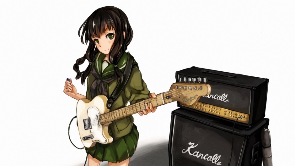 日本动漫黑发美女弹吉他高清图片