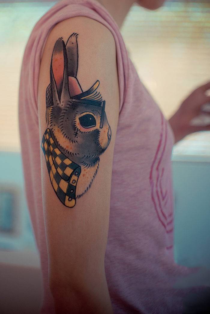 女孩手臂可爱兔子纹身图案大全