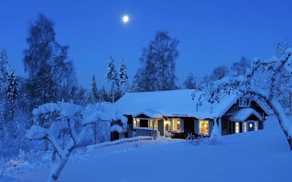 雪夜景色主题高清桌面壁纸