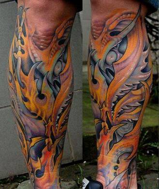 男生腿部彩绘创意个性纹身图片