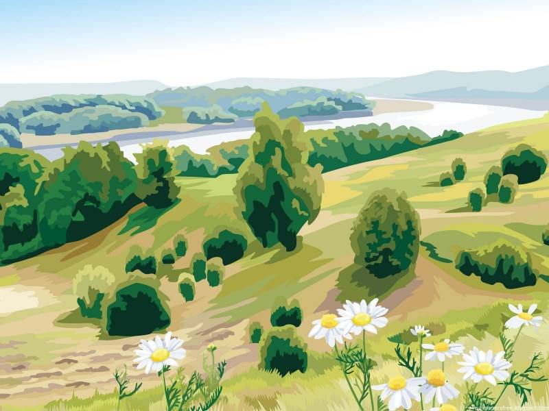 高清乡村绿树水彩壁纸