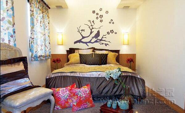 欧式田园卧室背景墙装修效果图温馨甜美