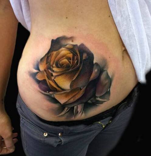 腰部个性爱情玫瑰雕刻纹身