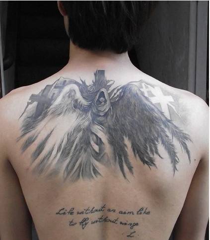 背部酷黑天使纹身图案