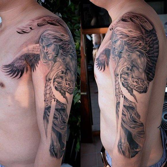 男生手臂天使纹身花臂刺青图片