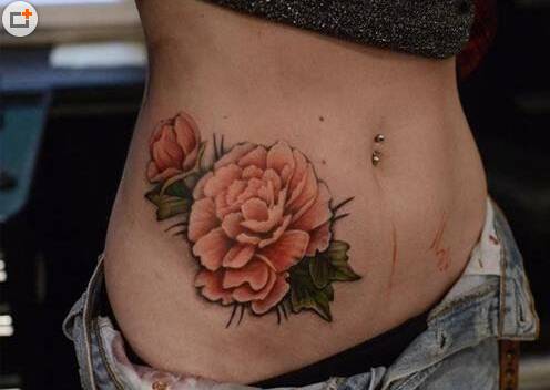 女生腰部艺术玫瑰纹身图片大全