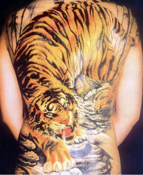 满背冷酷的老虎纹身图片