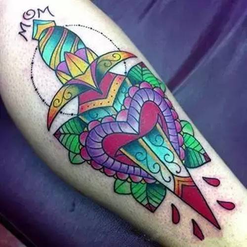 2016年手臂彩绘匕首纹身精美个性