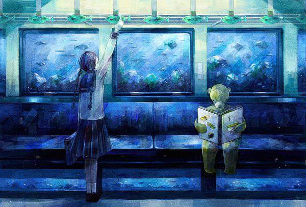 蓝色意境动漫插画高清图片