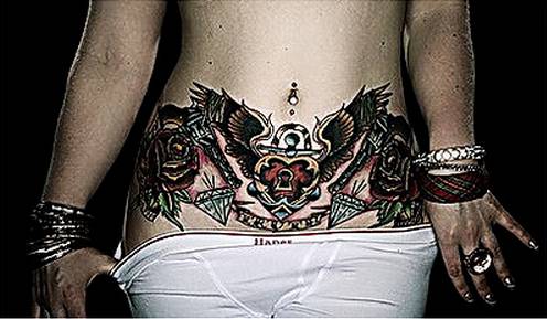 腹部炫彩时尚个性彩色纹身