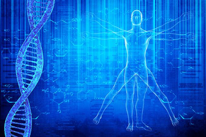 ppt背景图片简约人体平面图与DNA医疗科技