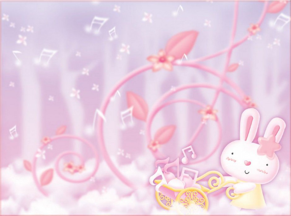 淡雅粉色音乐小兔可爱背景图片