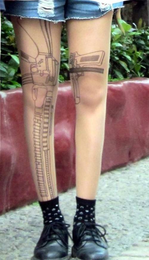 非主流唯美艺术纹身图案腿部大图