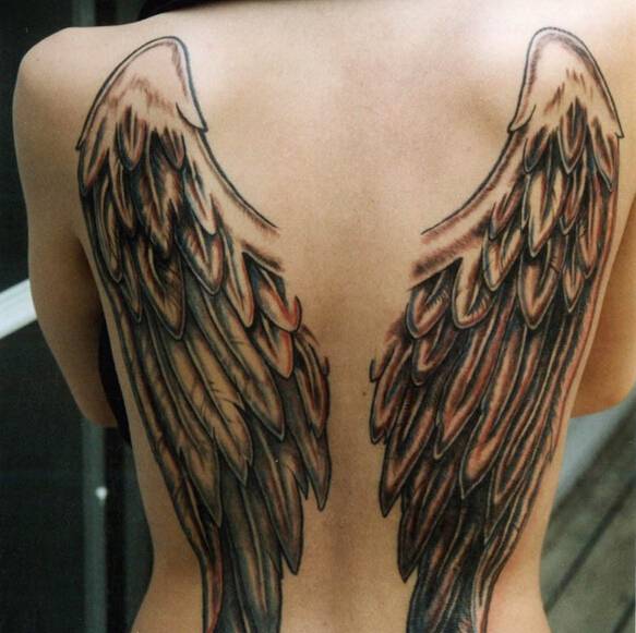 超酷满背天使翅膀纹身图案