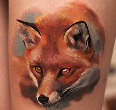 女生腿部可爱狐狸纹身图案大全