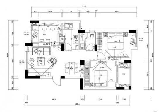160平三居室温馨简约装修效果图时尚舒适