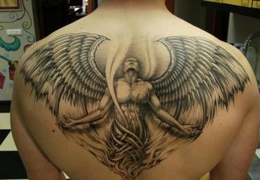 背部酷黑天使纹身图案