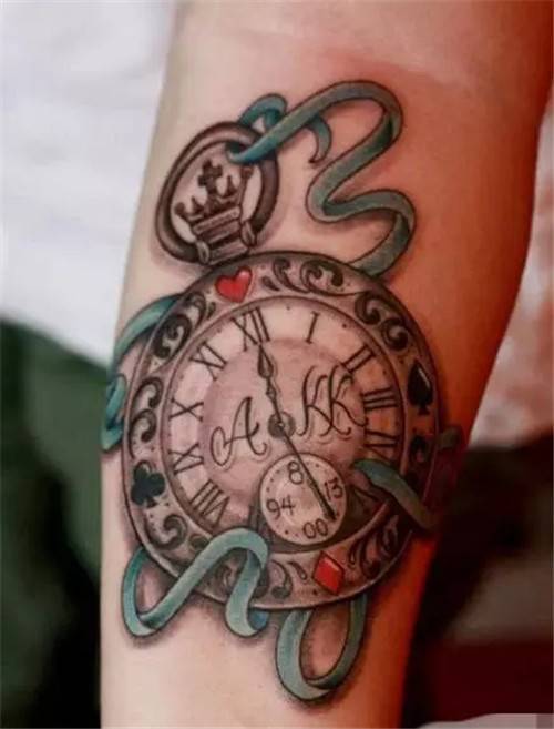 复古个性刺青钟表纹身图案