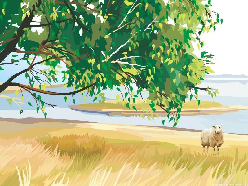 高清乡村绿树水彩壁纸