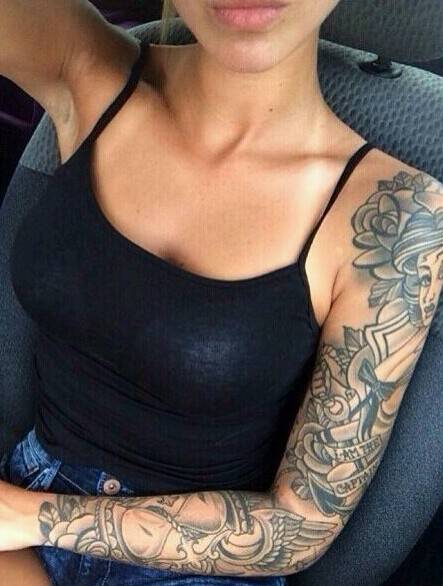 手臂纹身图案大全性感女郎大秀花臂纹身