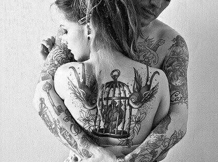 个性欧美情侣花臂纹身图案