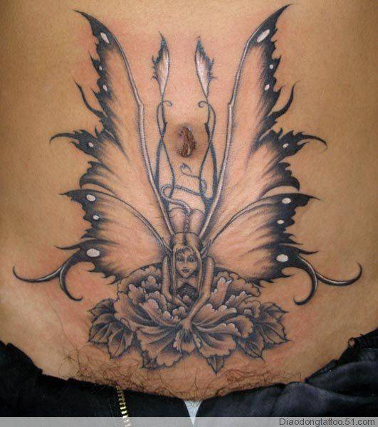 腹部时尚的天使纹身图案