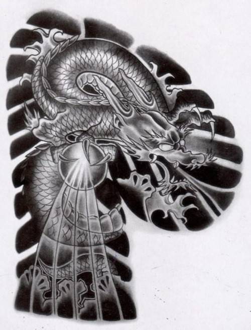 黑白图腾半甲纹身图案手稿