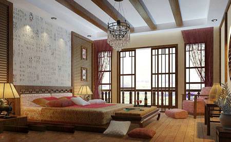 现代中式别墅卧室装修效果图