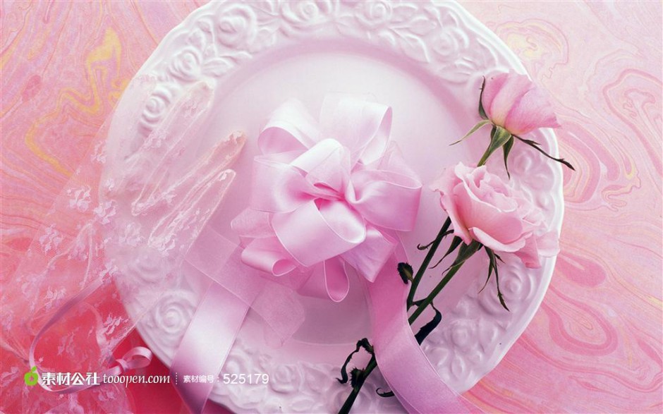 玫瑰花丝带蝴蝶结高清图片素材