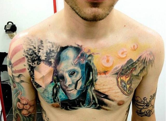 男人胸部个性彩绘纹身图案大全